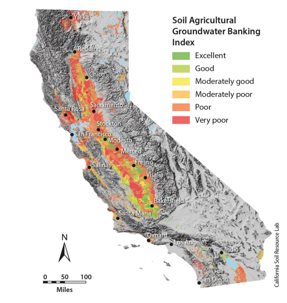 A map showing the SAGBI index across the state of California